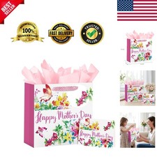 Large 10" Mother's Day Gift Bag with Tissue - Flower  Butterfly Elegance