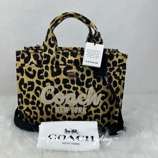 Coach Cargo Tote Bag With Leopard Print Crossbody In Canvas/Gold CP770 NWT