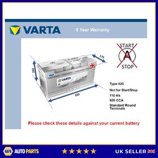 Battery fits BMW ALPINA D5 B5 ROADSTER B10 4.4 4.6 4.8 3.0D 1996 on Varta 020