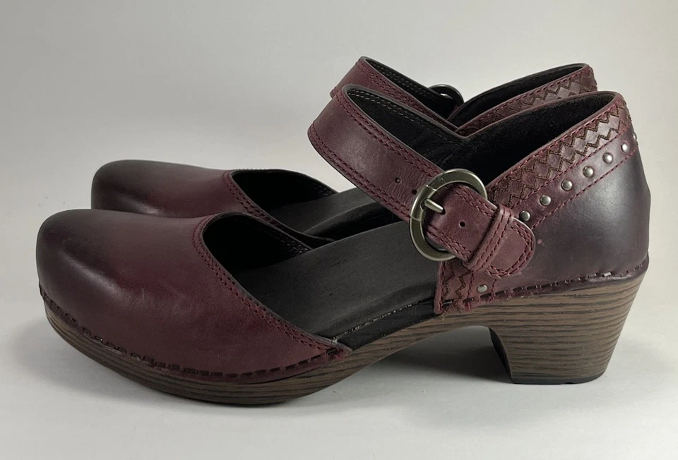 Dansko Makenna Mary Jane 舒适鞋女式红色皮革镶嵌 38-8 码美国 — 第 3/4 张图片