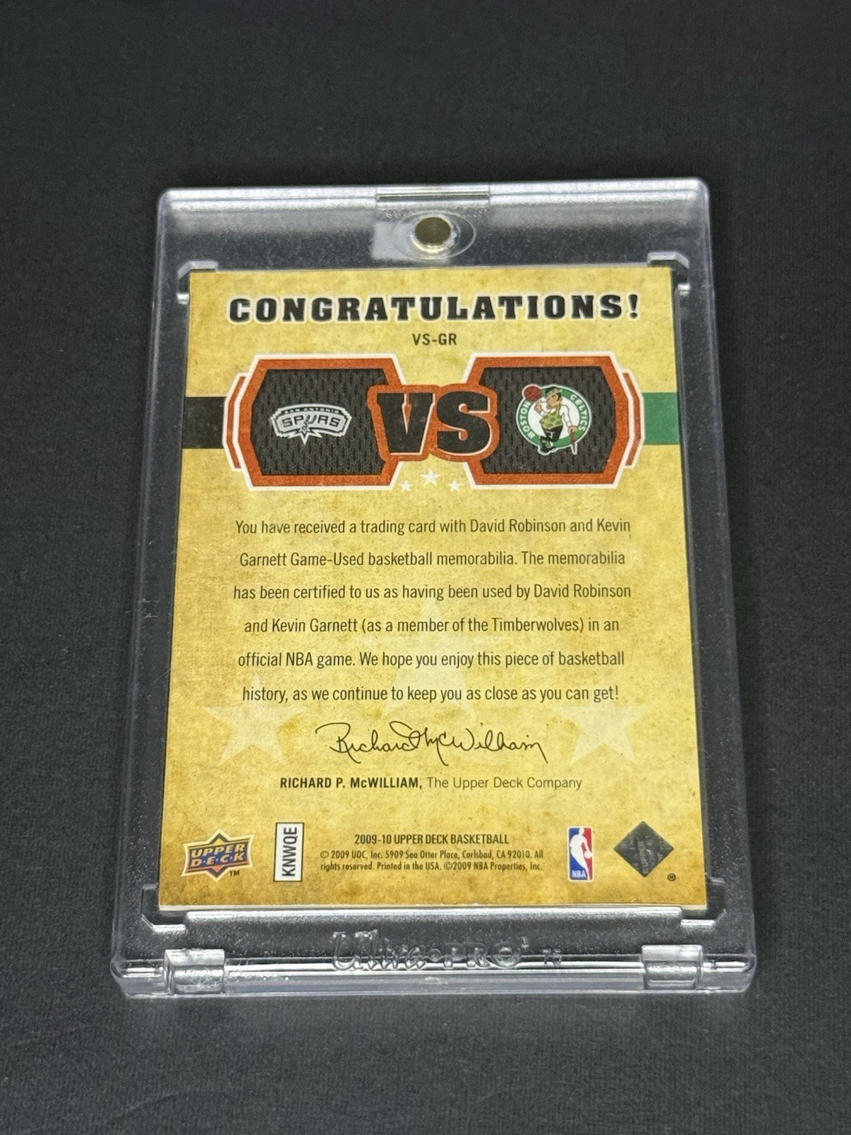 Upper Deck 2009-10 VS Materials Robinson Garnett #VS-GR Dual Game-Used /150