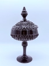 Vintage Indiana Glass Tiara Cameo Black Diamond Point Covered Candy Dish/Compote