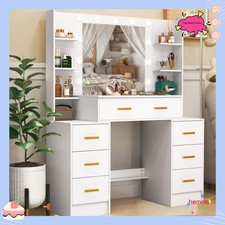 Großer Schminktisch mit 3 Lichtfarben LED-Lampen Spiegel und 7 Schubladen DE NEU