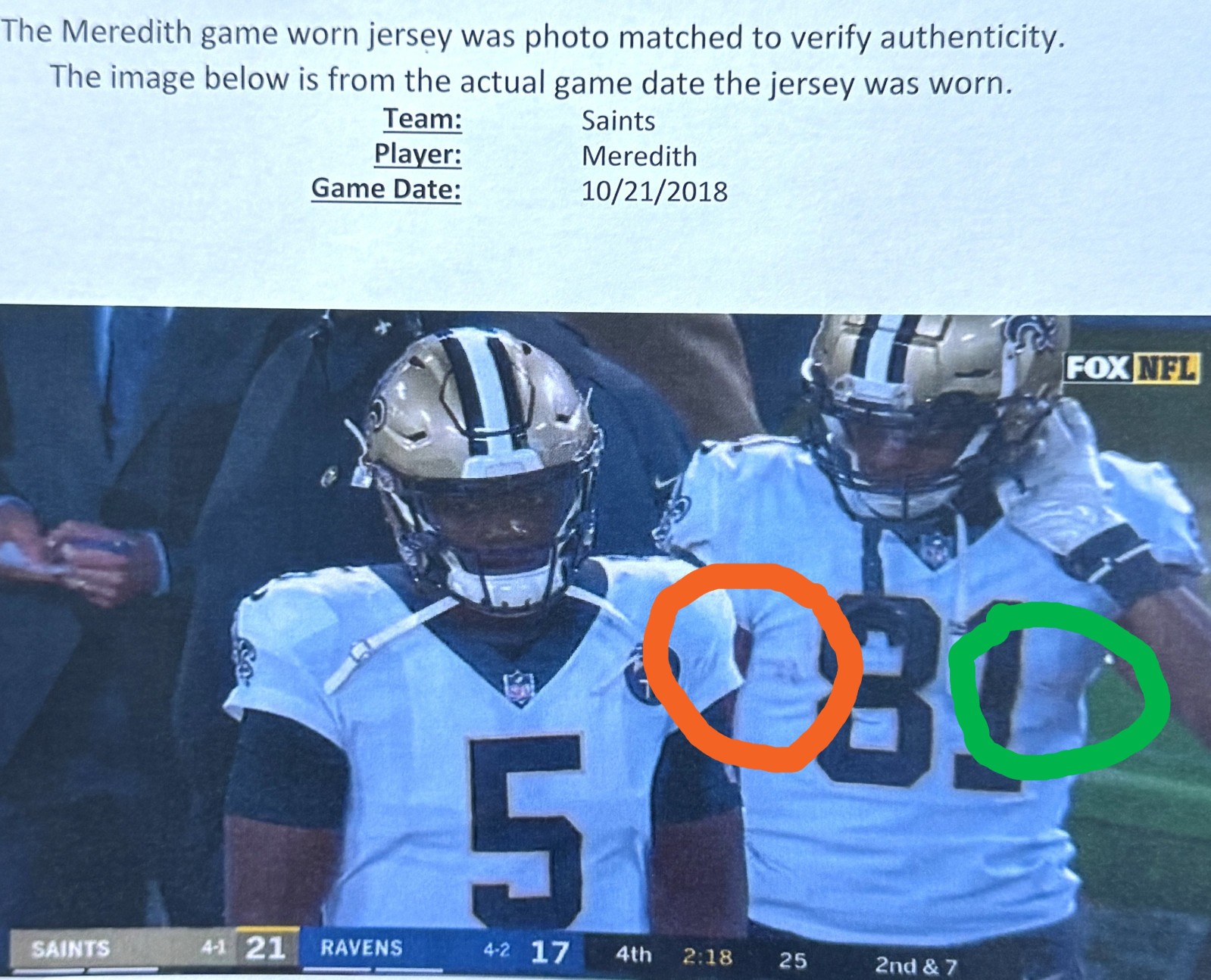 Cameron Meredith GAME WORN💪10/21/18 PHOTO MATCHED📸 New Orleans Saints ⚜️Jersey view 3