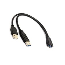 GRLRCR Black USB 3.0 Female to Dual USB Male Extra Power Data Y Extension