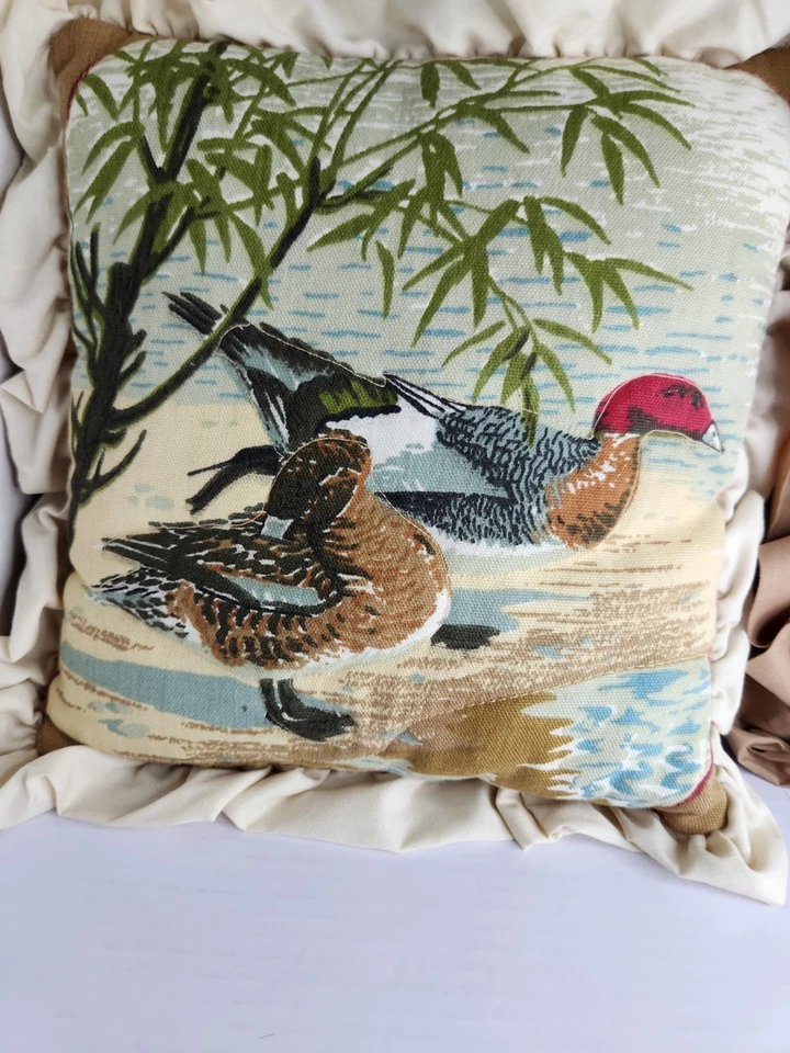 Vtg Quilted Duck Pillows Set of 2 Handmade Ruffle Edge Rustic Cabin Lodge Decor - Image 2 of 4