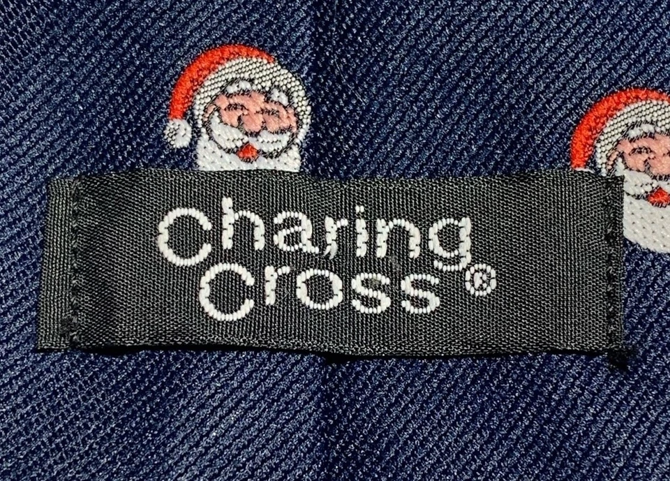 CHARING CROSS винтажный 70-х/80-х годов мужской темно-синий рождественский галстук с Санта головы - 56,5" L - Изображение 4 из 4