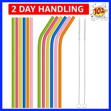 Reusable Silicone Drinking Straws Flexible Length 8.5 Inches Diameter 0.25 In...