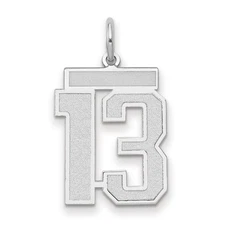 14k White Gold Medium Satin Number 13 Charm Pendant Perfect Gift for Her