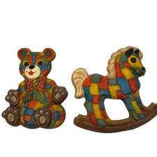 Vintage Patchwork Quilt Rocking Horse Bear Set Wall Hanging Decor Nursery Baby