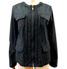 Charter Club Jacket Zip Long Sleeve Black 100 Cotton Embellished Pocket Women M