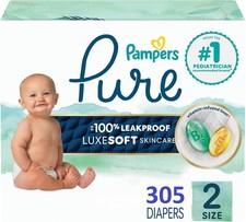 Pampers Baby Diapers - Pure Protection - Size 2, Hypoallergenic- 305 COUNT 