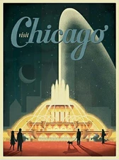 Visit Chicago Illinois Vintage  Art Deco Poster Print