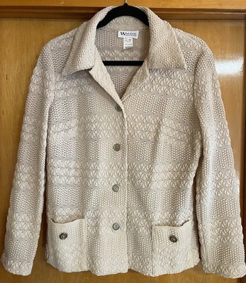 Vintage WALDEN CLASSICS Womens L/XL Cottagecore Cardigan Beige Sweater, EUC A+