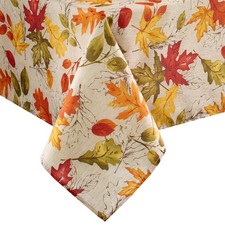Autumn Leaves Fall Printed Tablecloth Multicolor 60x102 Inch Long Rect