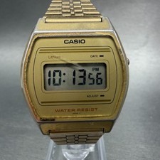 Casio B612W Watch Men 35mm Digital Gold Tone Date Round New Battery 350 VTG