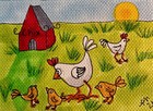 ACEO “Morning On The Farm” Original Miniature Art By PJR Chickens Chicks — photo 1