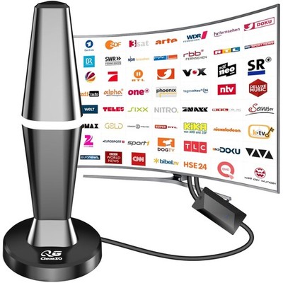 DVB-T2 Antenne, 450 km, 360° Empfang, HD, Verstärker, Innen/Außen