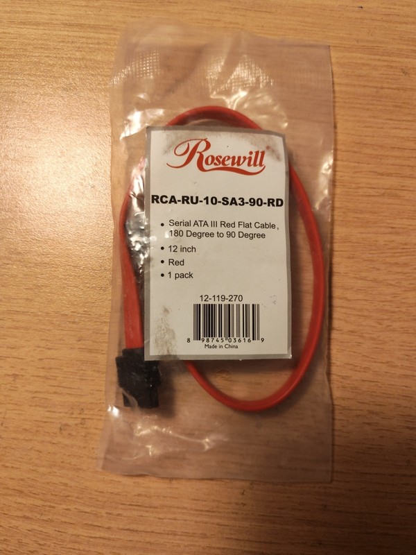 Rosewill SATA Cable 90 Degree Right Angle SATA III 6.0 Gbps, SATA Cable 12 Inch