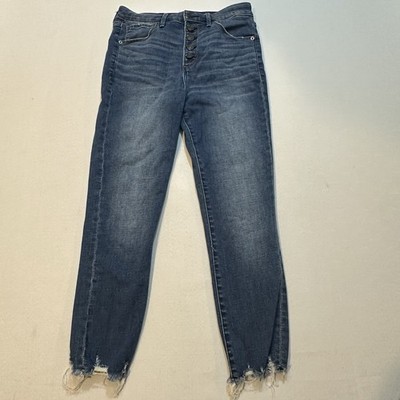 Abercrombie & Fitch Simone High Rise Ankle Jeans 28/6 Button Fly Distressed Hem