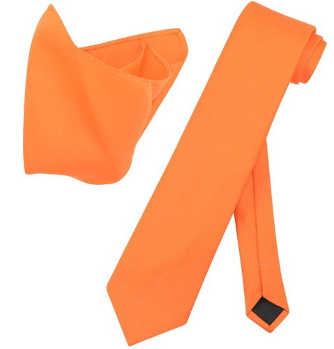 Men's Dress Vest NeckTie Hanky ORANGE Color Neck Tie Set for Suit Tuxedo Small - Picture 4 of 4