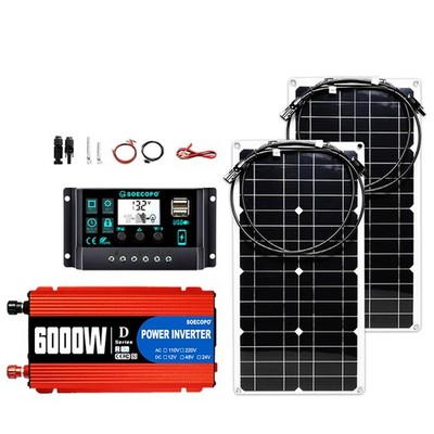 6000W Peak Solar System Kit 2pcs Panel 110V/220V Inverter For Camp Home charger