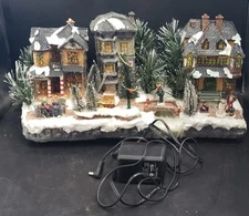 Puleo Fiber Optic Christmas Village 3 Houses Animated Twinkling Lights WORKS Box