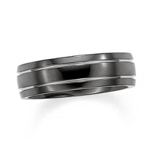 Triton Men's 7.0mm Black Titanium Wedding Band Ring - Size 7.5