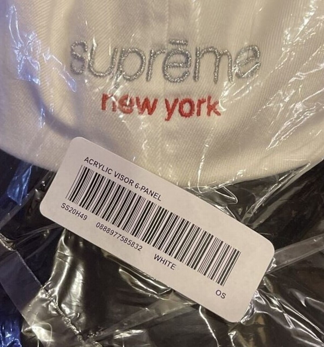 SUPREME 'Logo Acrylic Visor' 6-Panel Hat Cap White Strap Back SS20