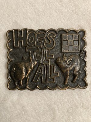 Vintage Ralston Purina Belt Buckle Hogs Tell All Cowboy Country Western USA