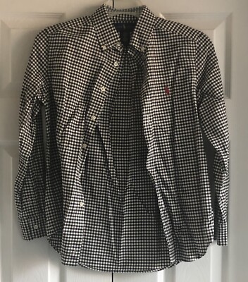  POLO Ralph Lauren Boy's Black & White Long Sleeved Button Down Shirt M 10-12!