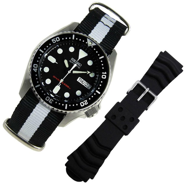 Automatic SEIKO Mens Dive Watch Automatic SKX013K1 SKX013 Rubber Plus Nylon Band | eBay