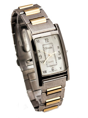 XANADU:WOMEN'S GOLD/SILVER FINISH METAL BAND MEDIUM RETANGULER CASE ANALOG WATCH