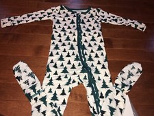 Kickee Pants Natural Christmas Tree Muffin Ruffle Zipper Footie New 3T Bamboo PJ