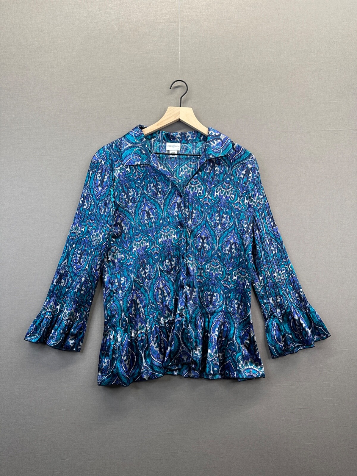 Jaclyn&Smith Womens Blue Blouse Paisley Collared Button Down Long Sleeve Size XL
