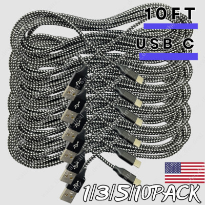 USB A to USB C Fast Charging Cable 10ft For Samsung Galaxy S23 S22 S10 S9 S8 Lot