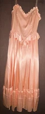 Vtg Gunne Sax Tea Length Dress Peach Satin Ruffles Bow Spaghetti Straps 00 XXS
