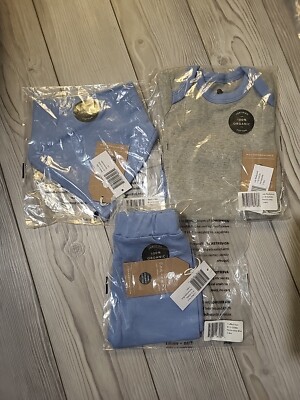 NWT LOT Finn + Emma Baby Organic Set 3 Piece 3-6 Months Unisex Periwinkle Blue 