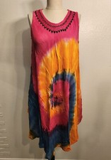 Shoreline Tie Dye Pink Multicolor Boho Hippie Sundress Dress