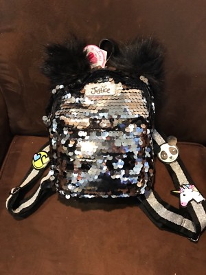JUSTICE “I LOVE PANDAS 🐼“SHIMMER FLIP SEQUINS MINI BACKPACK W/POM