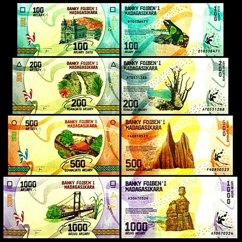 Madagascar 100, 200, 500, 1000 Ariary 2017 Banknote World Paper Money Set of 4