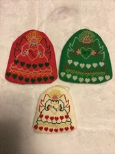 3 vtg handmade crosstitch christmas ornaments angels noel joy love
