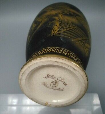 Buy Japanese Satsuma Pottery Vase Matt Black- Handpainted Gold Landscape -Soho China