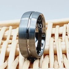 Men's Tungsten Wedding Band Ring off Center Groove Dome shape Men  s Wedding Band