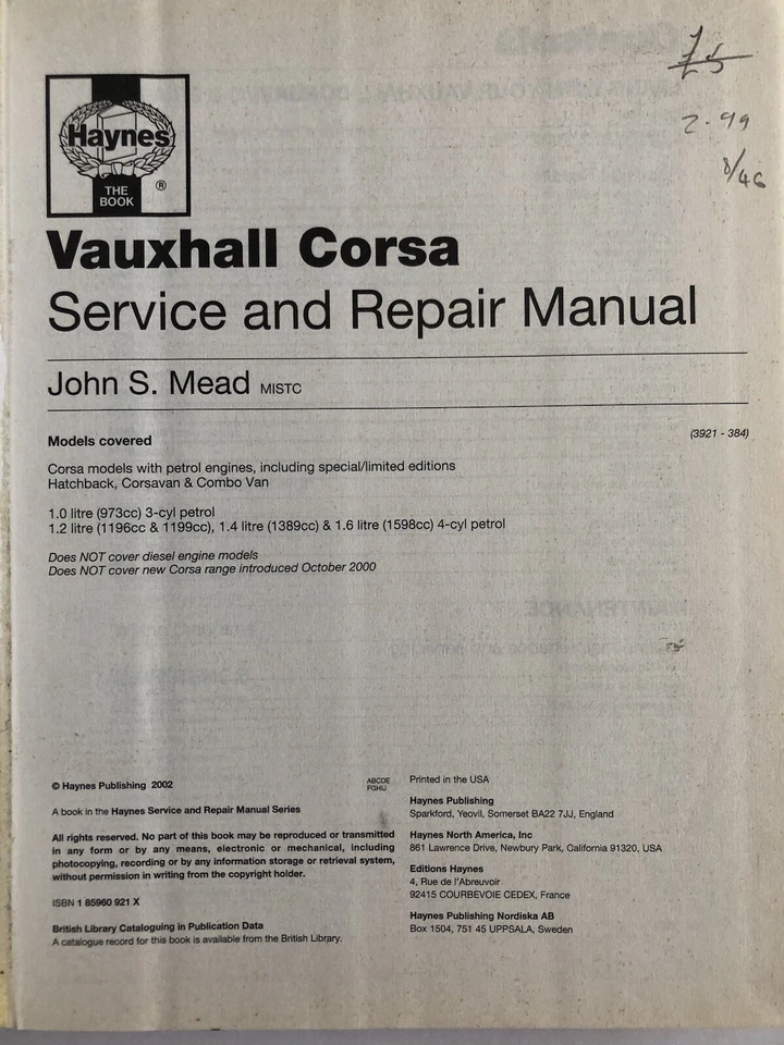 Vauxhall Opel Corsa Haynes Owners Workshop Service Repair Manual Petrol 97-2000 - Image 3 of 4