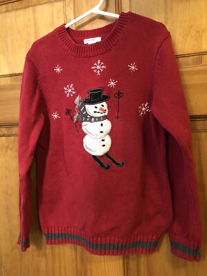 Greendog Boys Size 7 Pullover Red Sweater Snowman Ski Holiday Christmas Snow