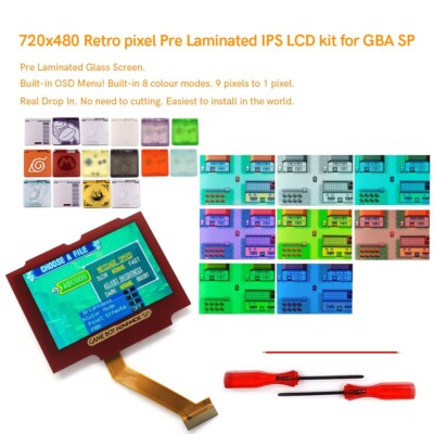 Red lens Laminated V5 3.0'' IPS HD  Highlight LCD OSD Screen For GBA SP w/Housing