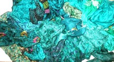LOT PURE SILK Antique Vintage Sari REMNANT Fabrics 100 GRAMS Peacock Green craft