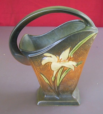 Roseville Zephyr Lily Handled Basket Vase 394 8 In Siena C1946 Ebay