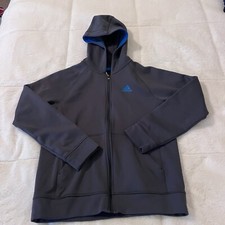 Adidas Youth Large 14-16 Blue Logo Hooded Full Zip Pockets Hoodie Fleece Lined